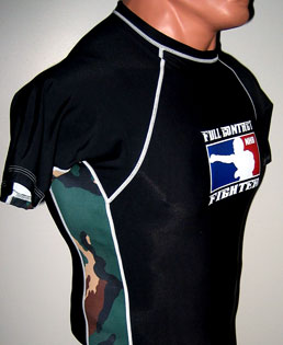 Black Short Sleeve Rashguard with Green Camouflage Side Panels