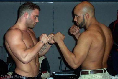 ECC 4 Weigh-ins: Roger Hollett (left) vs. Ray Penny - Photo by Peter Parsons
