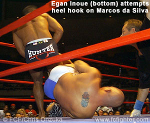 Egan Inoue attempts a heel hook on Marcos da Silva